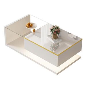 OKWISH KONFERENČNÍ stolek 100/50/32, 5 cm bílý z dřevotřísky s tvrzeným sklem a LED osvětlením obraz
