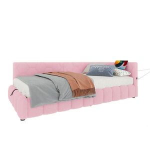 OKWISH DENNÍ postel 90/200 cm růžová z veluru s LED osvětlením a úložným prostorem obraz