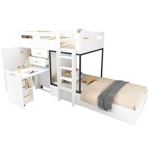 OKWISH PATROVÁ postel 90/200 cm bílá a černá z MDF s výsuvným stolem obraz