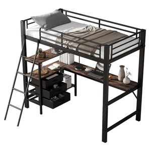 OKWISH PATROVÁ postel 90/200 cm černá kovová se stolkem a 3 zásuvkami obraz