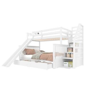 OKWISH PATROVÁ postel 90/200 cm a 140/200 cm v barvě antické bílé se skluzavkou a úložným prostorem z borovice obraz