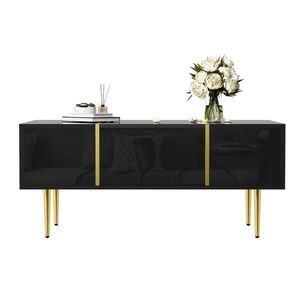 OKWISH KONFERENČNÍ stolek 100/60/41, 5 cm černý z MDF se 2 zásuvkami a vysokým leskem obraz