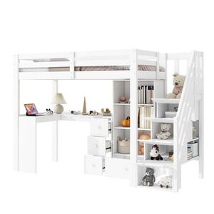 OKWISH PATROVÁ postel 90/200 cm bílá s psacím stolem a úložným prostorem obraz