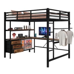 OKWISH VYSOKÁ postel 215, 2/148, 2/180, 6 cm černá s LED osvětlením a stolem z kovu a MDF obraz