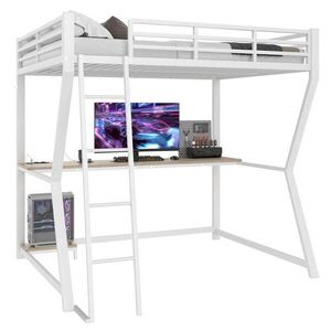 OKWISH PATROVÁ postel 140/200 cm bílá s LED osvětlením a psacím stolem obraz
