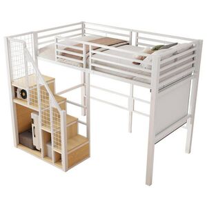 OKWISH PATROVÁ postel 140/200 cm bílá z kovu a MDF s úložným prostorem obraz