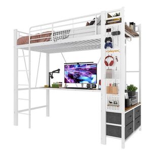 OKWISH PATROVÁ postel 90/200 cm s železným rámem, s psacím stolem a LED osvětlením, bez matrace obraz