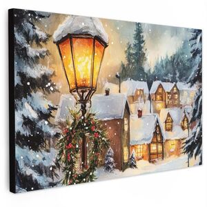 MuchoWow OBRAZ NA PLÁTNĚ Vánoční vesnice - Domy - Sníh - Vánoce 120x80 cm obraz
