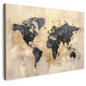 MuchoWow OBRAZ NA PLÁTNĚ Mapa světa - Zlatá - Černá - Abstraktní 90x60 cm obraz