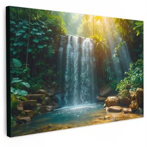 MuchoWow OBRAZ NA PLÁTNĚ Vodopád - Džungle - Slunce - Zelená - Příroda 120x80 cm obraz