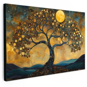 MuchoWow OBRAZ NA PLÁTNĚ Strom - Měsíc - Květiny - Zlato - Umění 120x80 cm obraz