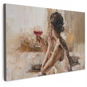 MuchoWow OBRAZ NA PLÁTNĚ Olejomalba - Žena - Víno 30x20 cm obraz