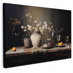 MuchoWow OBRAZ NA PLÁTNĚ Zátiší - Květiny - Kytice - Váza - Víno 90x60 cm obraz