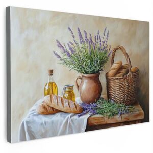 MuchoWow OBRAZ NA PLÁTNĚ Levandule - Chléb - Zátiší 60x40 cm obraz