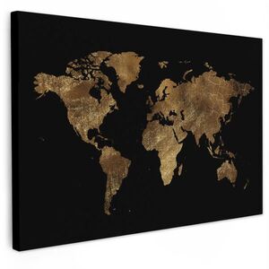 MuchoWow OBRAZ NA PLÁTNĚ Mapa světa - Zlatá - Luxusní - Země - Černá 90x60 cm obraz
