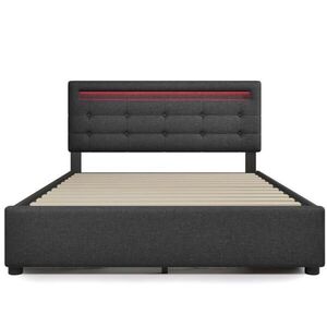 OKWISH ČALOUNĚNÁ postel 140/200 cm šedá z lnu s LED osvětlením, matrací a 4 zásuvkami obraz
