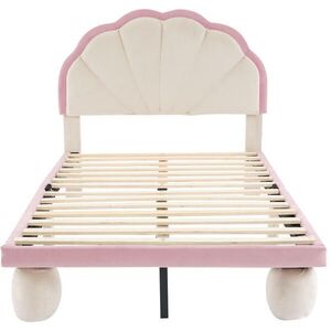 OKWISH ČALOUNĚNÁ postel 90/200 cm béžová a růžová ze sametu s LED osvětlením obraz
