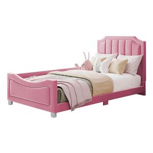 OKWISH DĚTSKÁ postel 90/200 cm růžová z masivního dřeva s područkami a funkcí pohovky obraz