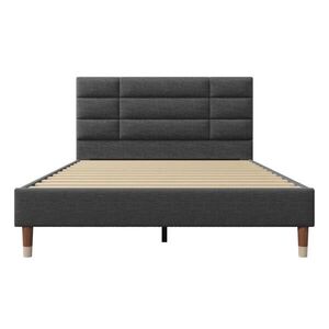 OKWISH ČALOUNĚNÁ postel 140/200 cm šedá z masivního dřeva s roštem, matrací a úložným prostorem obraz