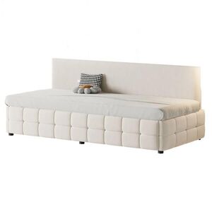 OKWISH ČALOUNĚNÁ postel 90/200 cm béžová z sametu s úložným prostorem a opěrkou zad obraz