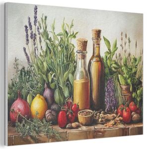 MuchoWow AKUSTICKÝ obraz Zátiší - Bylinky - Koření - Ovoce - Barevné 100x70 cm obraz