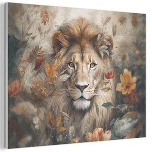 MuchoWow AKUSTICKÝ obraz Lev - Divoká zvěř - Rostliny - Příroda - Květiny 100x70 cm obraz