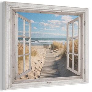MuchoWow AKUSTICKÝ obraz Okno - Moře - Pobřeží - Příroda - výhled - Pláž - Waddenské moře 80x60 cm obraz