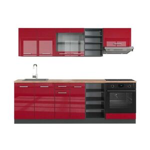Vicco KUCHYŇSKÝ KOUT R-Line Červená/antracitová s vysokým leskem 240 cm , PD Dub obraz