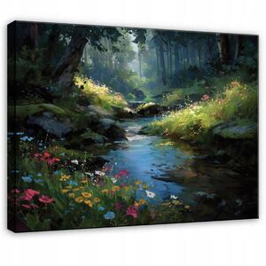 Wallarena PLÁTNO Lesní říční zelená 100x70 cm obraz