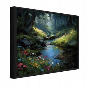 Wallarena ZARÁMOVANÉ obrazy les řeka zelená 120x80 cm obraz
