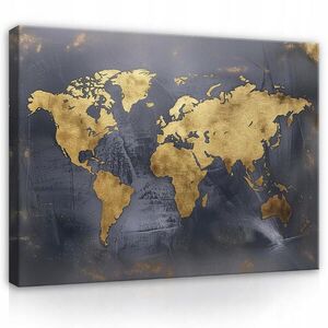 Wallarena OBRAZY Mapa světa Zlatá Černá 120x80 obraz