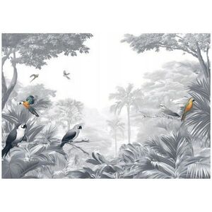 Wallarena FOTOTAPETA Jungle Parrots Grey 200x140 cm obraz