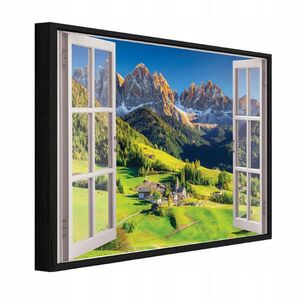 Wallarena ZARÁMOVANÉ obrazy okno hory zelená 100x70 cm obraz