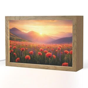 OnlyWow STOLNÍ LAMPA Krajina - Západ slunce - Květinové pole 30x20 cm obraz