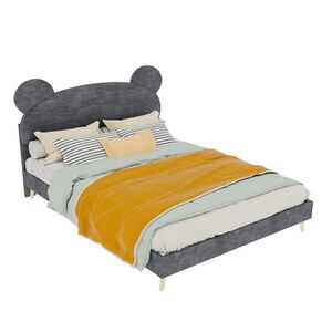 OKWISH DĚTSKÁ postel 140/200 cm šedá z látky a kovu s plyšovým čelem s medvědími oušky obraz