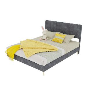 OKWISH ČALOUNĚNÁ postel 140/200 cm šedá z látky a kovu s měkkým čelem obraz