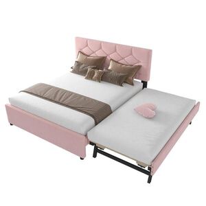 OKWISH ČALOUNĚNÁ postel 140/200 cm růžová ze sametu s výsuvným lůžkem a lamelovým roštem obraz