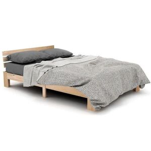 OKWISH MANŽELSKÁ postel 140/200 cm přírodní z masivního dřeva s roštem a čelem obraz