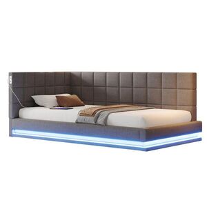 Redom ČALOUNĚNÁ postel 90x200 cm s LED osvětlením, USB portem a lamelovým roštem, šedá obraz