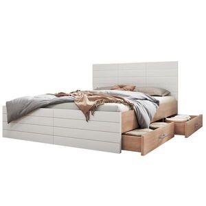 Redom POSTEL 160/200 cm s úložným prostorem, 2 zásuvkami a lamelovým roštem, Bílá/dub obraz