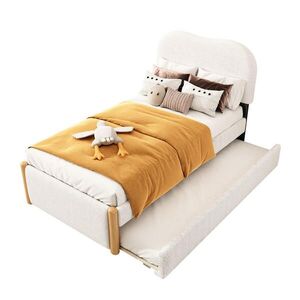 Redom ČALOUNĚNÁ postel 90/200 cm s výsuvným přistýlkovým lůžkem, minimalistický design, plyš a MDF, Bílá obraz