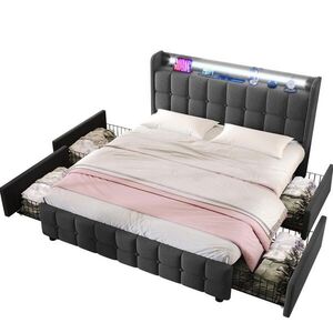 Redom ČALOUNĚNÁ postel 160x200 cm s USB a zásuvkami, LED osvětlením a 4 zásuvkami, Šedá obraz