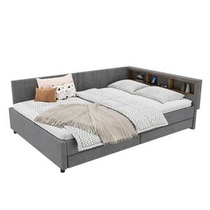 Redom POSTEL 140/200 cm s LED osvětlením, USB+Typ C, úložnými zásuvkami a odkládacími přihrádkami, Šedá obraz
