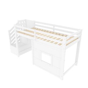 Redom VYSOKÁ postel 90/200 cm s LED osvětlením, úložným schodištěm a oknem, Bílá obraz