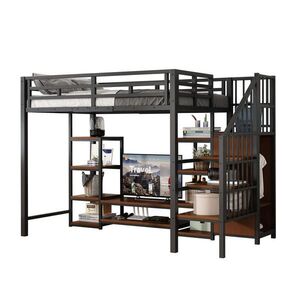 Redom VYSOKÁ postel 90/200 cm s TV stojanem, zásuvkou a bezpečnostním žebříkem, kov a MDF, Černá obraz