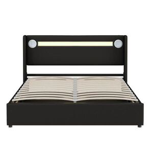 Redom ČALOUNĚNÁ postel 160/200 cm s LED osvětlením, Bluetooth přehrávačem, USB nabíjením a úložným prostorem, Černá obraz