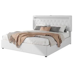Redom ČALOUNĚNÁ postel 180/200 cm s hydraulickým úložným prostorem, LED osvětlením a USB/USB-C porty, Bílá obraz