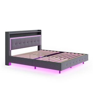 Redom ČALOUNĚNÁ postel 140x200 cm s USB portem, LED osvětlením a skrytými nohami, šedá obraz