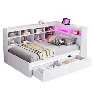 Redom POSTEL 90/200 cm s USB portem, LED osvětlením a úložným prostorem, Bílá obraz