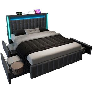 Redom ČALOUNĚNÁ postel 160x200 cm s USB-C nabíjením, LED osvětlením a 4 zásuvkami, Šedá obraz